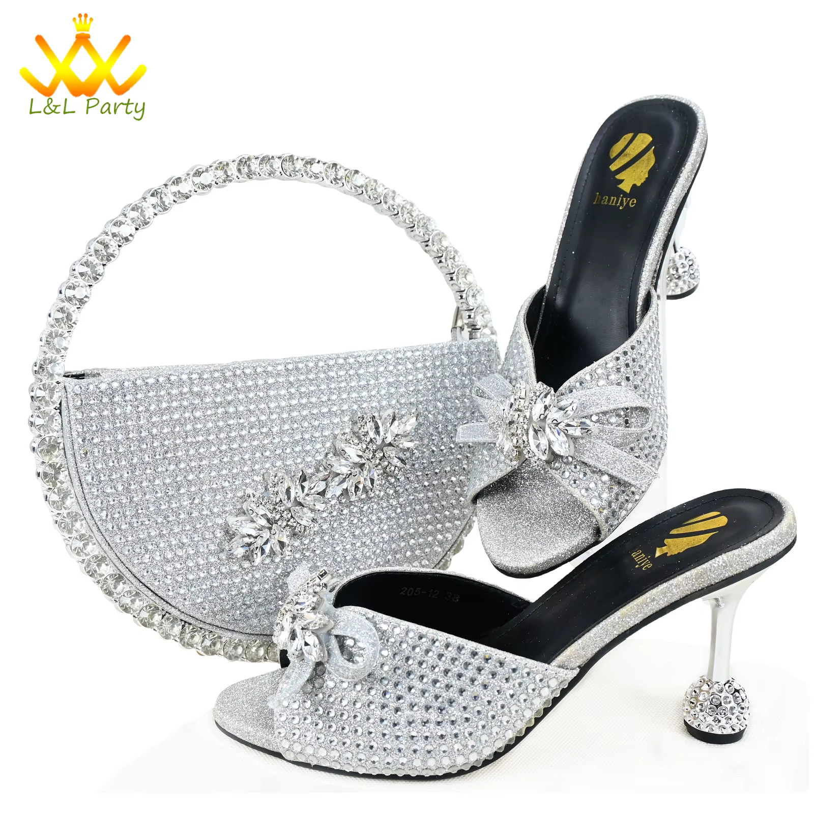 Ensemble de chaussures et de sacs pour femmes nigérianes, couleur argent, talons Super hauts en cris