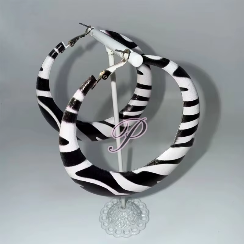 Y2K – boucles d'oreilles géométriques à rayures zébrées pour femmes, bijoux Cool Punk Sexy, breloque