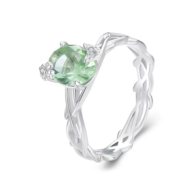 Bamoer bague de vigne pour femmes solide 925 en argent Sterling vert rond bague de pierres précieuse