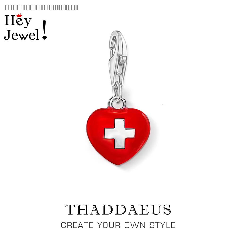 Pendentif croix rouge en forme de cœur, breloque pour garçons et filles, bijoux d'été à la mode, cad