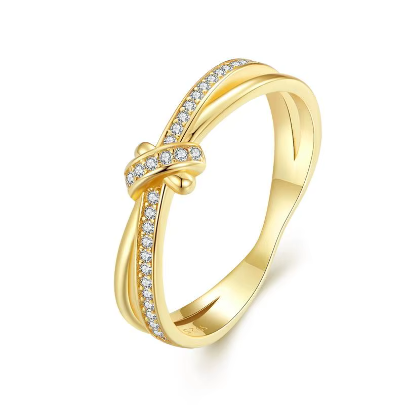 WOSTU réel 925 en argent Sterling Vintage noeud bande anneaux pour les femmes rétro clair CZ bague d