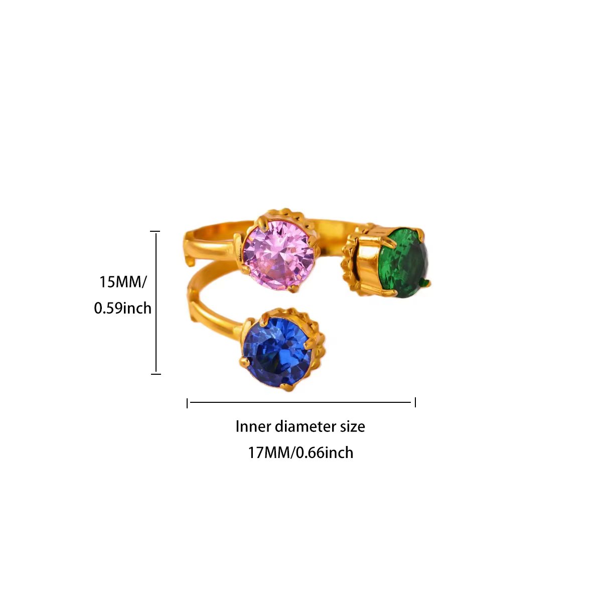 Bagues de luxe en zircon coloré en forme de goutte d'eau pour femmes, en acier inoxydable plaqué or,