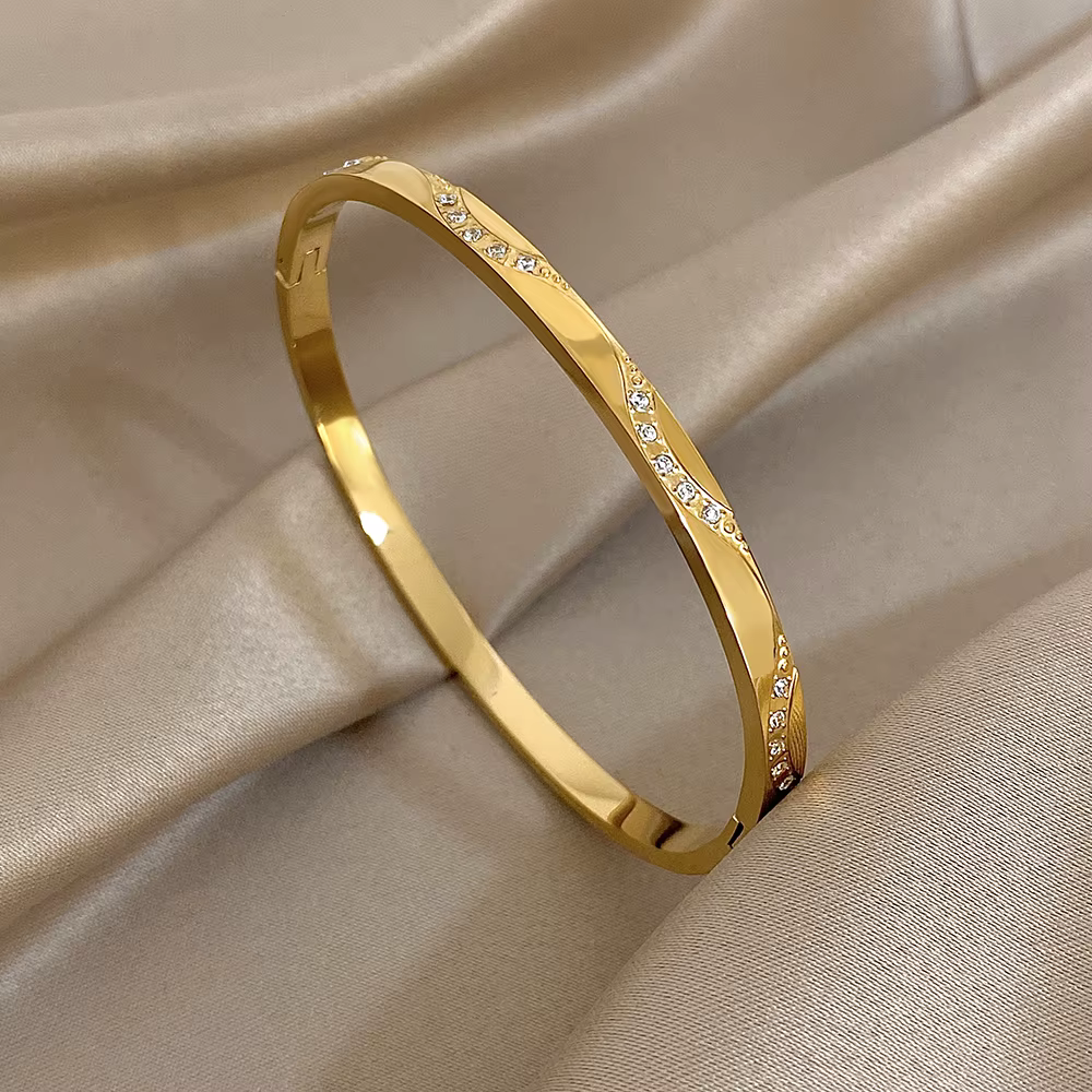 Bracelet manchette en Zircon incrusté exquis, plaqué or, pour femmes et hommes, géométrique, empilab
