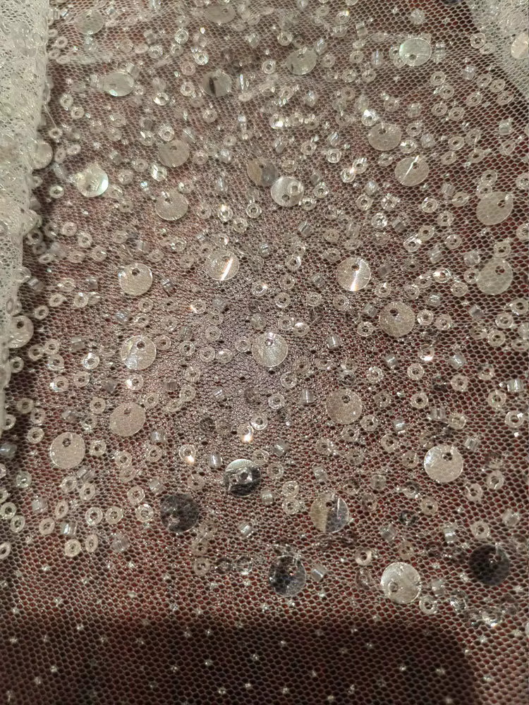 Tissu de mariage en dentelle douce et scintillante, paillettes argentées classiques, accessoires pou