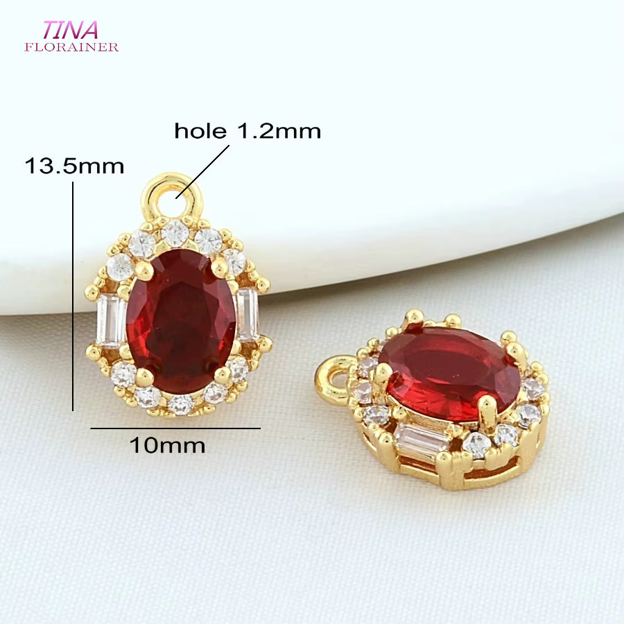 Breloques ovales plaquées or 18 carats et Zircon, 6 pièces, 10x13.5MM, pendentifs de collier, boucle