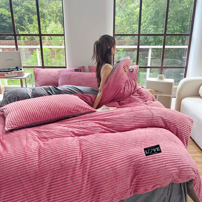 Parure de lit 3 pièces chaude pour l'hiver, housse de couette double, très épaisse en polaire corail