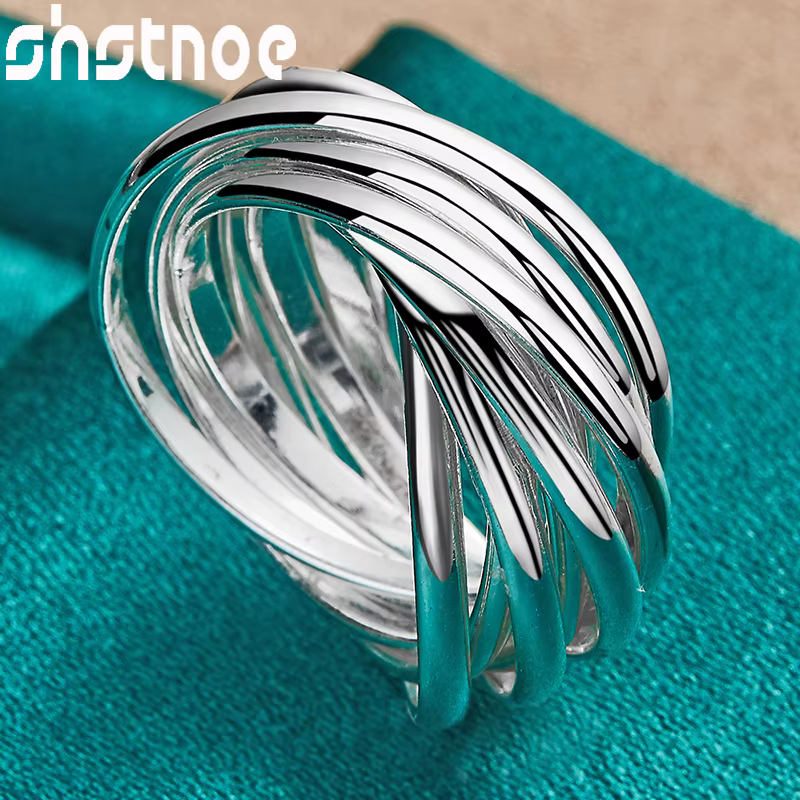 SHSTONE 925 en argent Sterling Multi rond cercle anneaux pour femmes hommes mode fiançailles mariage