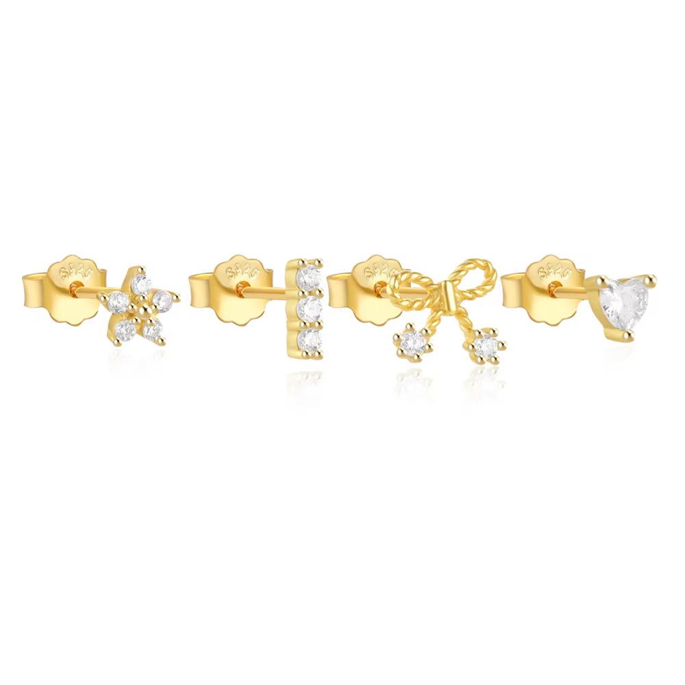 ROXI – ensemble de boucles d'oreilles coréennes en argent Sterling 925, Zircons blancs, 4 pièces, ét