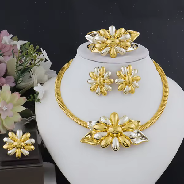 Ensemble de bijoux pour femmes, collier, boucles d'oreilles, bagues, bracelets, en cuivre, Vintage, 