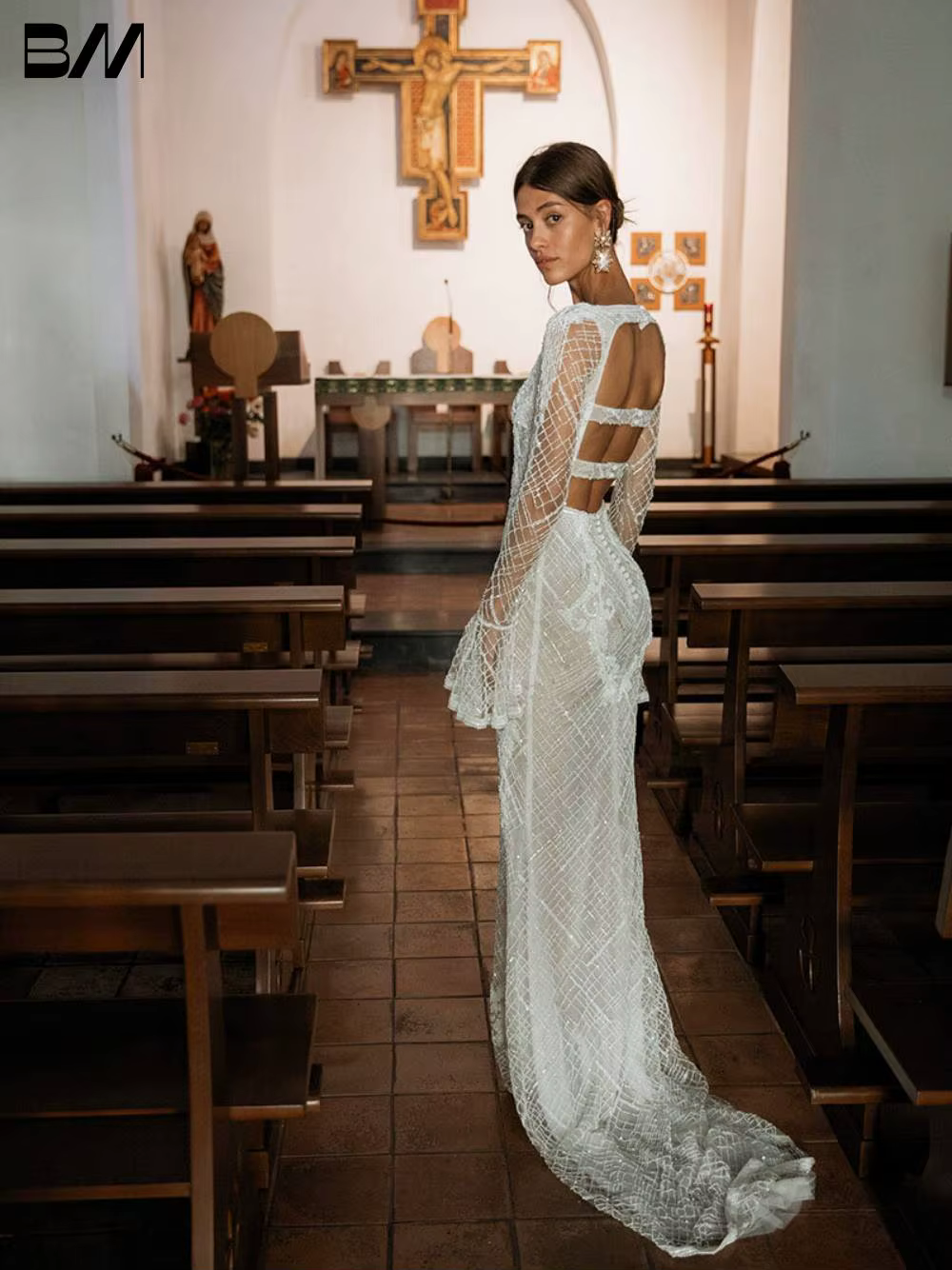Robe de mariée droite avec perles scintillantes, élégante et Sexy, boutons au dos, tenue de grand jo