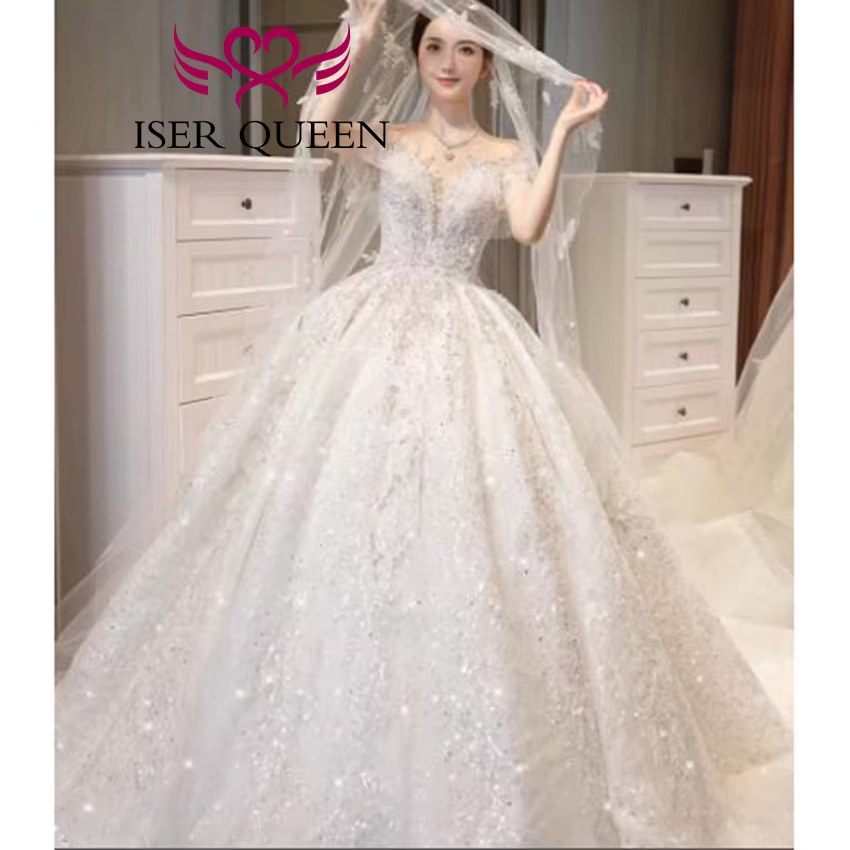 Robe de mariée de luxe sur mesure à col transparent, haute qualité, nouvelle collection 2026, en tul