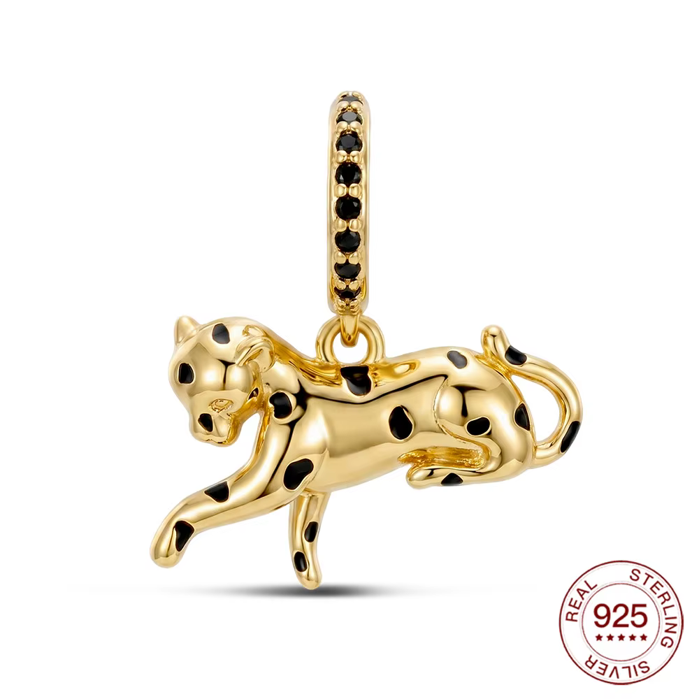 Nouveaux breloques en argent sterling 925, pendentif léopard paresseux doré, pour la fabrication de 