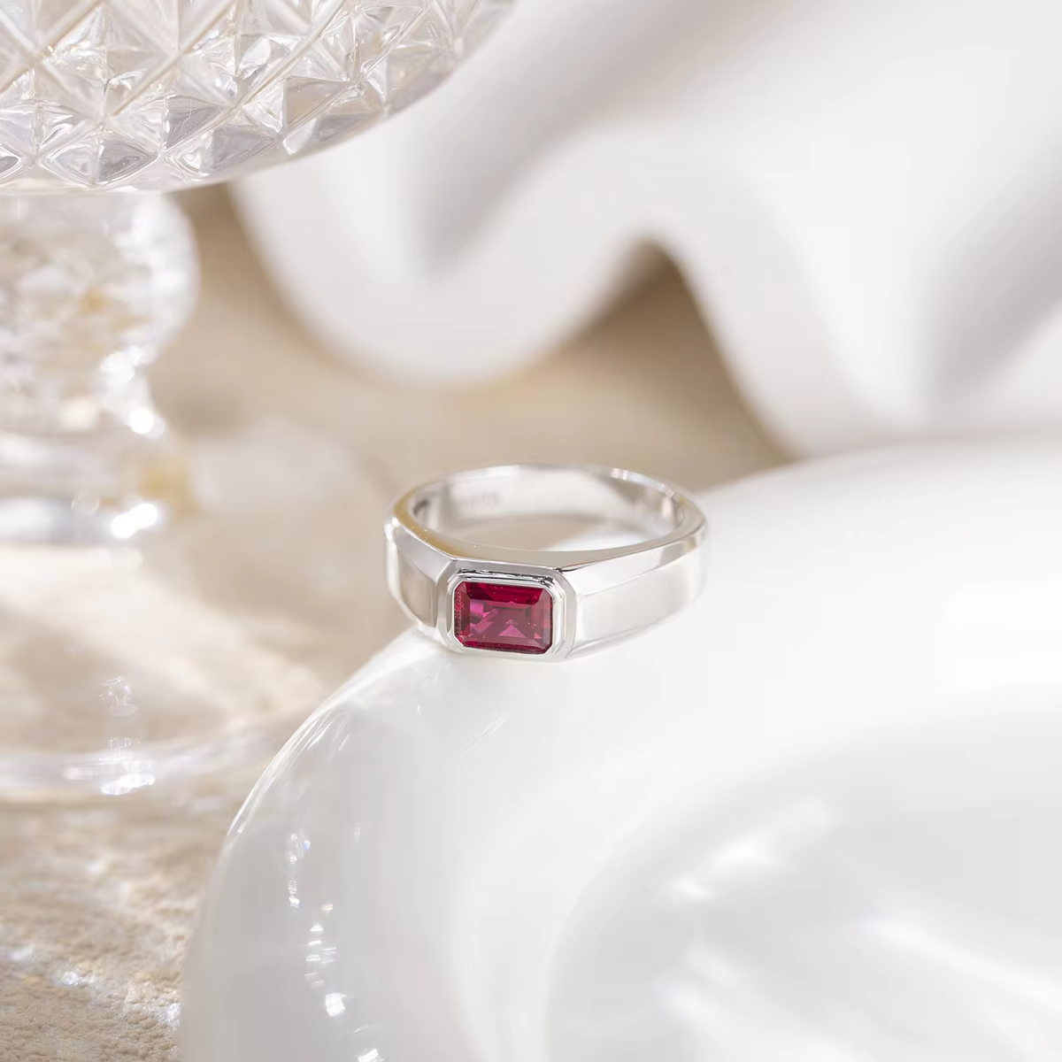 Linkerlove 1CT Moissanite bague de fiançailles Solitaire laboratoire saphir/émeraude/rubin bague pou