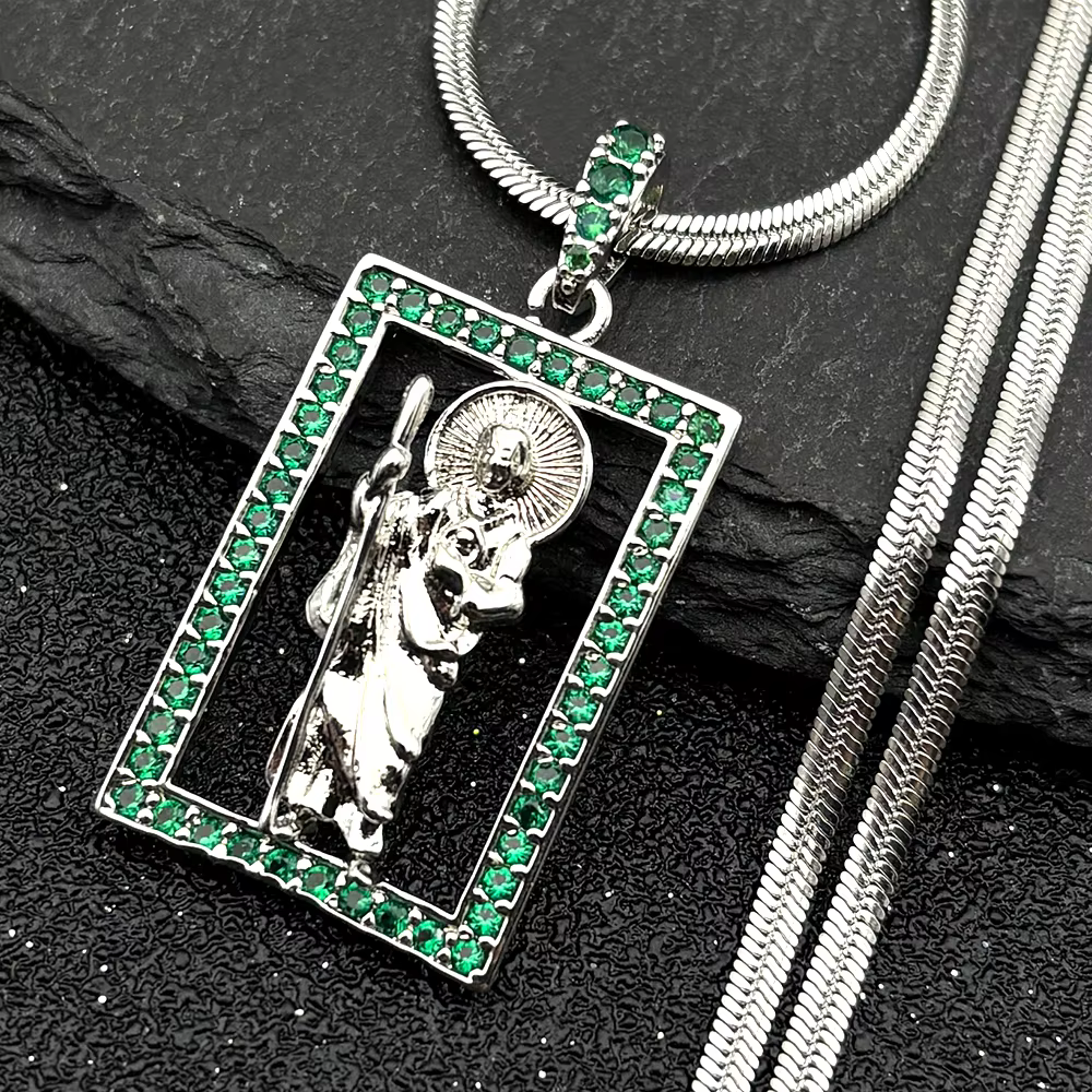 Saint St. Jude Thaddeus Zircon brillant collier pour femmes hommes en acier inoxydable couleur or Sa