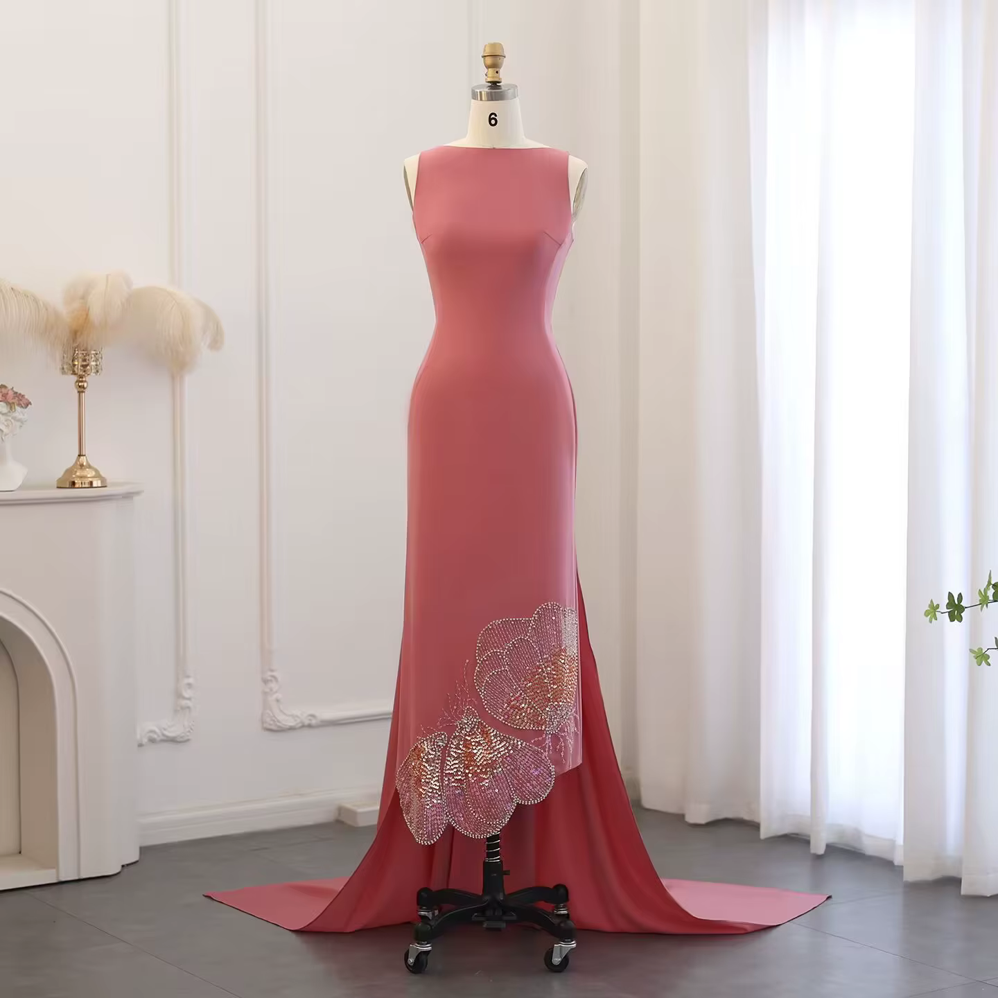 Sharon Said-Robe de soirée perlée papillon festonné pour femme, tenue de soirée élégante, rose, adap