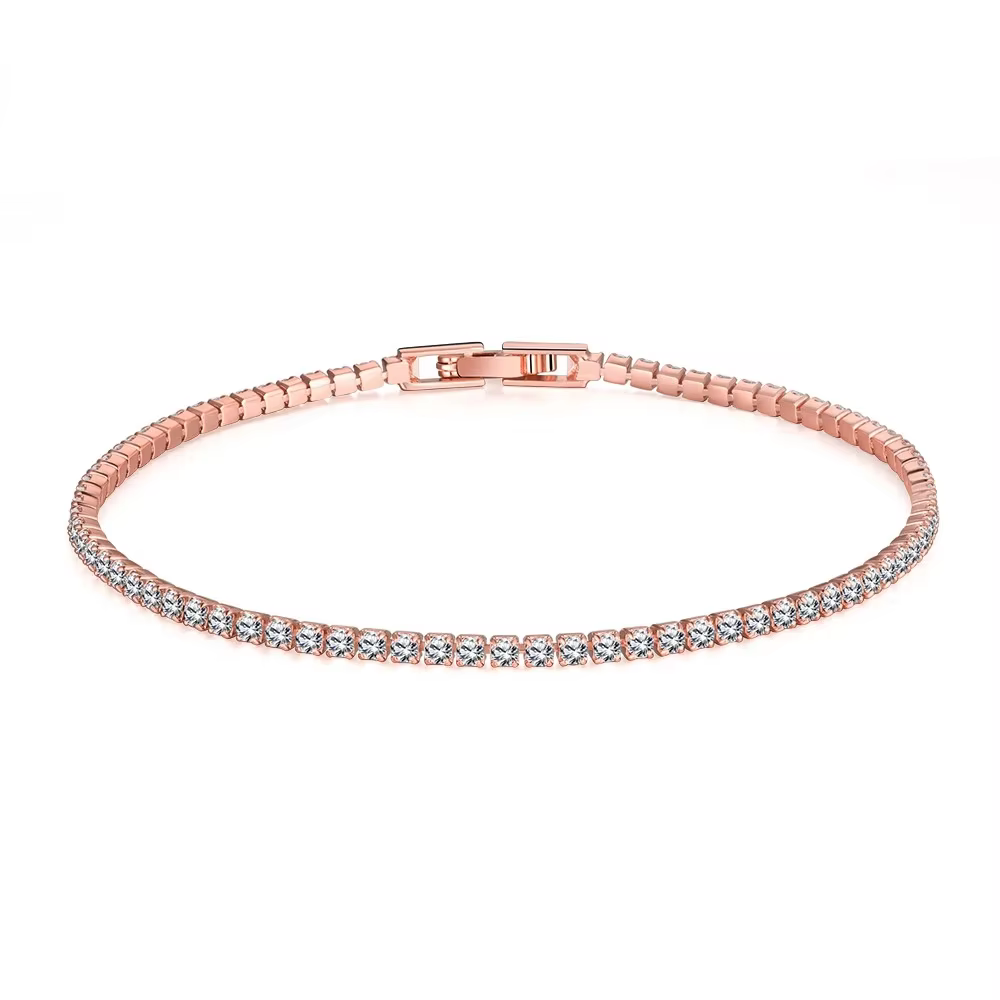 Bijoux en argent 925 or Rose, Bracelet de Tennis 16-18cm, zircone 2mm, cadeau d'anniversaire, Bracel