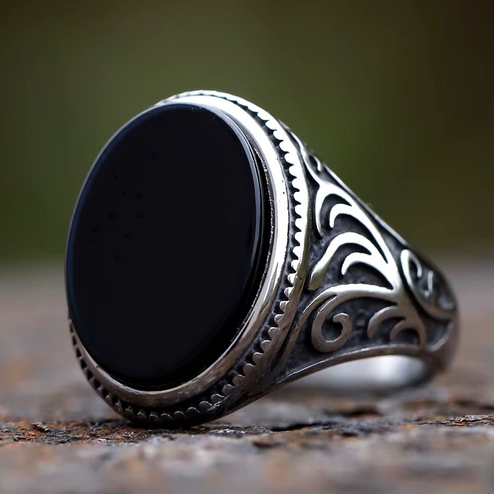 Bague rétro turque géométrique pour hommes, noir, Zcomprend sur pierre, fête des travailleurs, maria