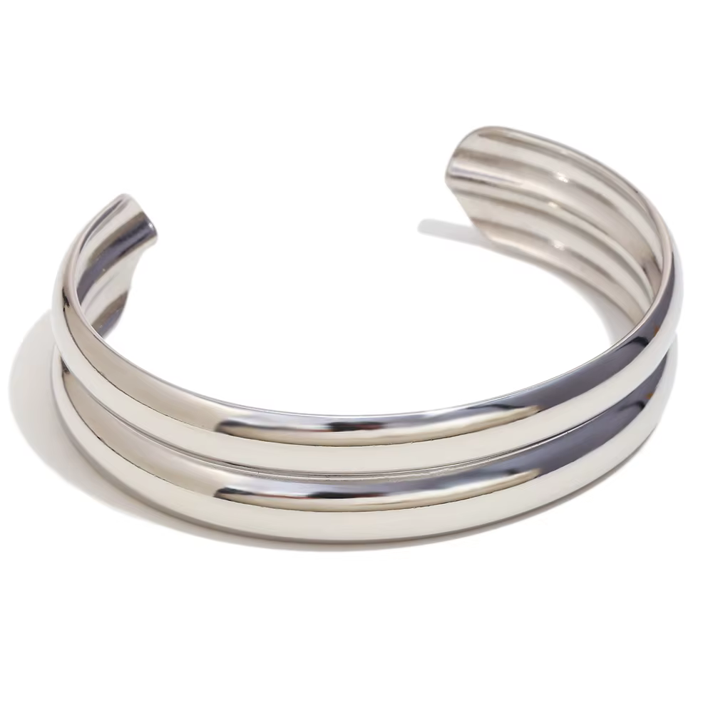 E.B.belle-Bracelet Double Couches Lisse Minimaliste, Plaqué Or 18K, Métal Exquis, Bijoux Chics pour 