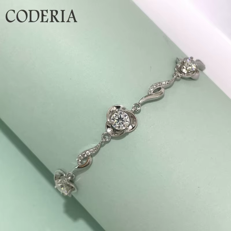 Bracelet Moissanite Rose Design pour Femme et Fille, Bracelet en Argent Sterling S925, Diamant de La