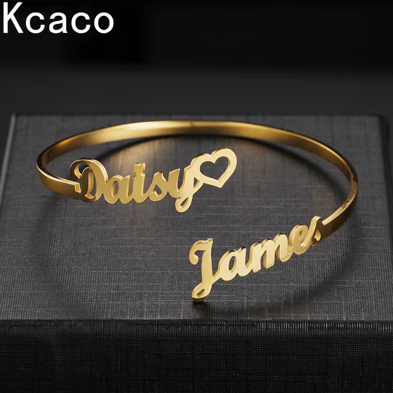 Bracelet à 2 Noms Personnalisé en Acier Inoxydable pour Femme, Breloque en Or et Argent, Bijou pour 