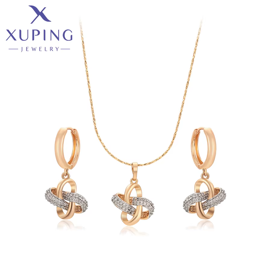 Parure de bijoux Xuping en alliage de cuivre, nouvelle collection, boucles d'oreilles créoles et col