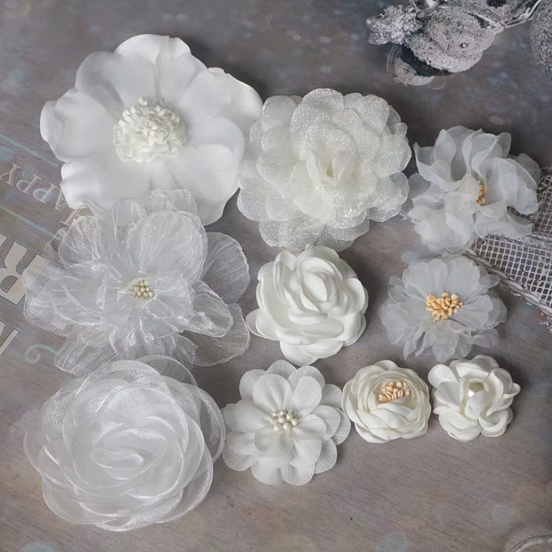 Ensemble de fleurs artificielles en mousseline de soie pour faire-part de mariage, fleurs blanches c