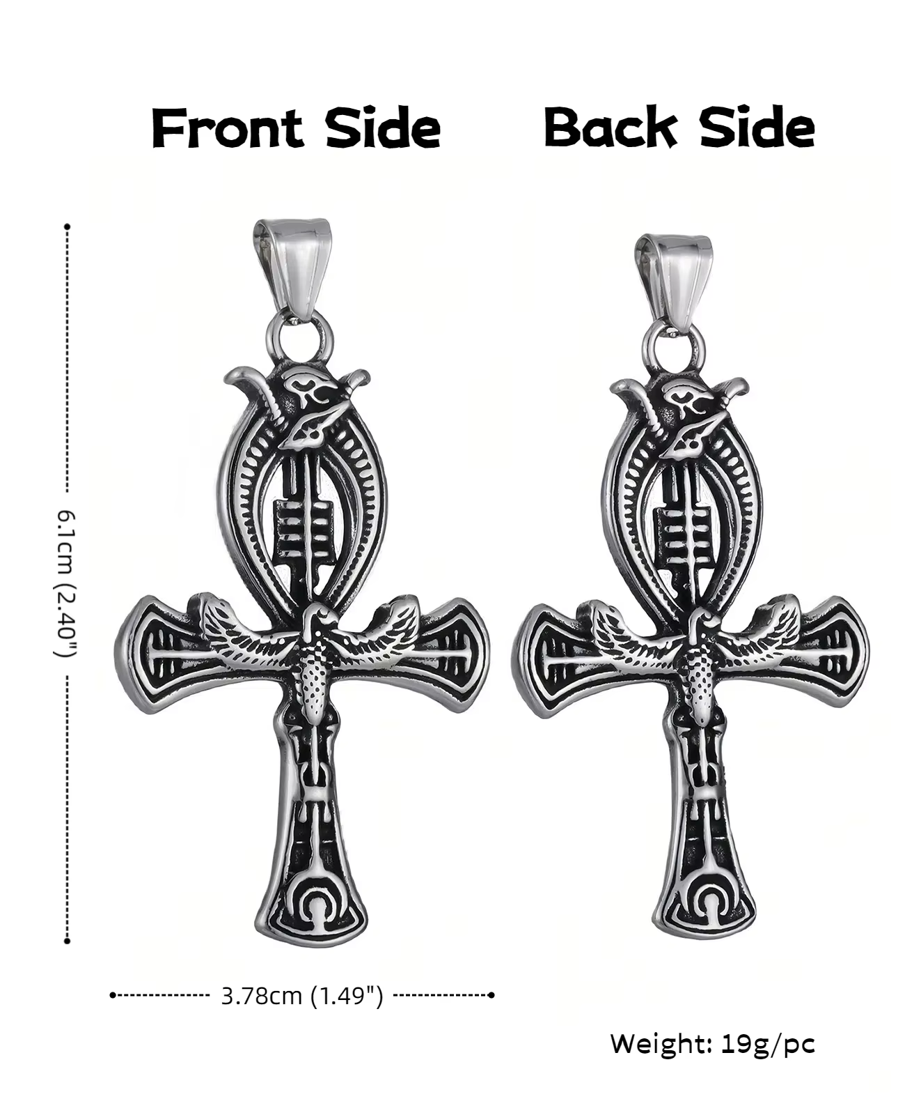Pendentif ailé égyptien ancien en acier inoxydable, œil d'horus, croix Ankh, clé de vie, Talisman, a