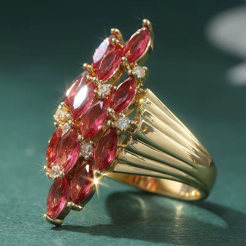 Superbe Bague en Zirconia Synthétique Rouge Rose pour Femme, Style Vintage, Scintillante, Idéale pou