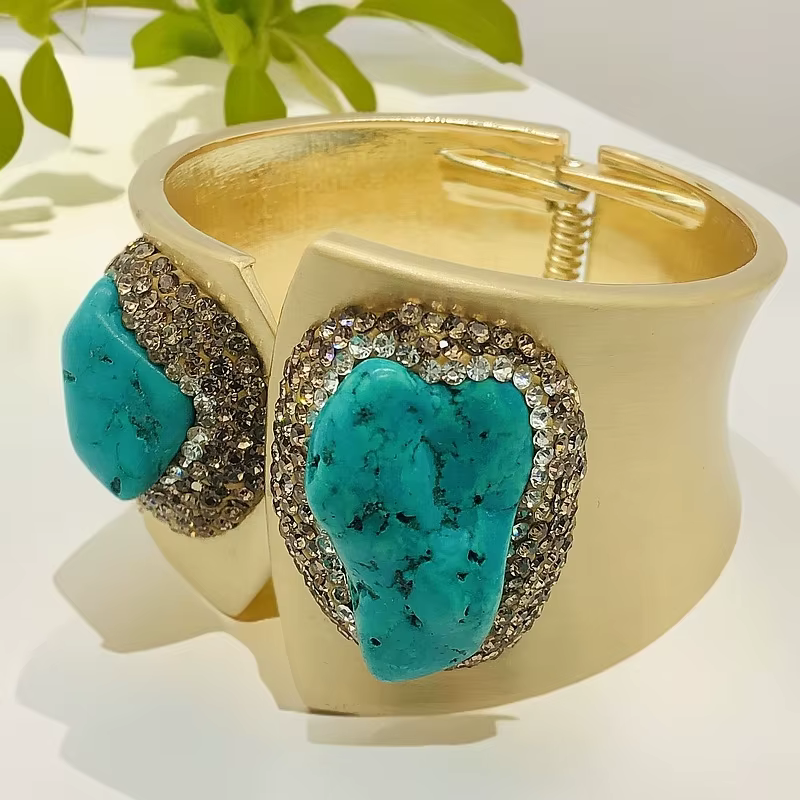 Grand Bracelet Turquoise à bords larges, Bracelet en cristal brut haut de gamme, bijoux personnalisé