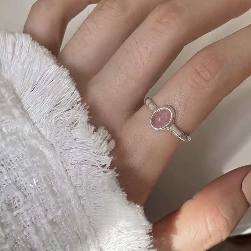 Bagues en argent Sterling 925 pour femmes, simples, rétro, pierre rose, mode géométrique, Smiple ouv