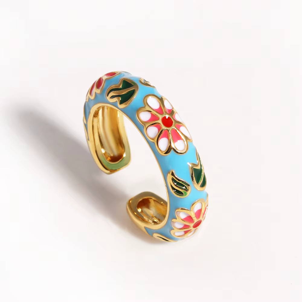 Bagues Vintage en émail coloré pour femmes, bijoux géométriques tendance, minimaliste, fleur pour da