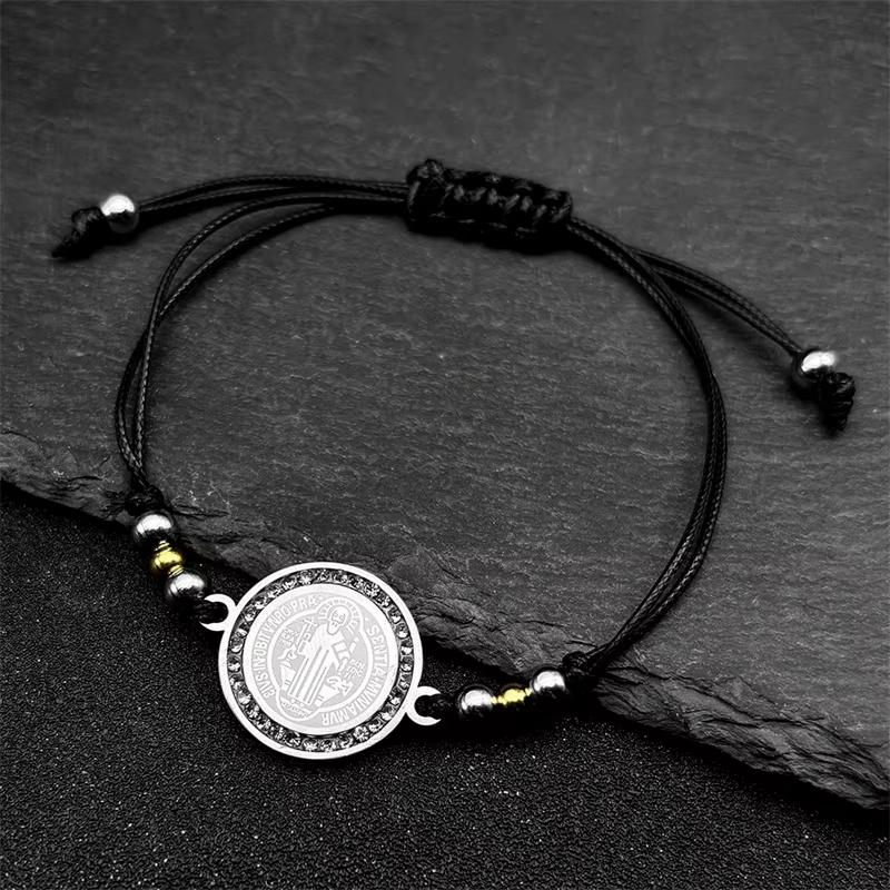 Bracelet en Cuir Ajustable pour Homme et Femme, Corde en Acier Inoxydable, Document localité, Médail