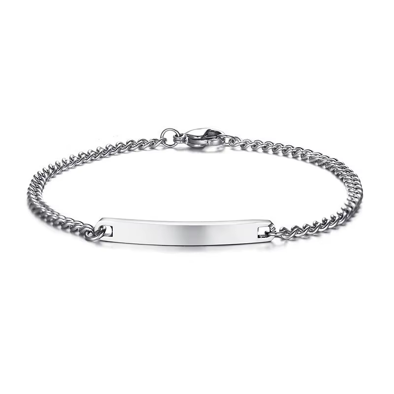 Bracelet en Acier Inoxydable avec Gravure Gratuite, Plaque Nominative Initiale pour Couple, Identifi