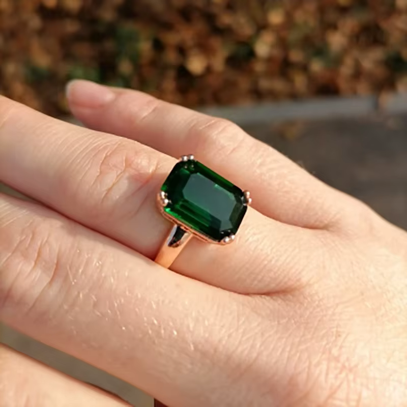 Bague de mariage grand carré en cristal, bijoux de soirée pour femmes, anneau de Cocktail en or Rose