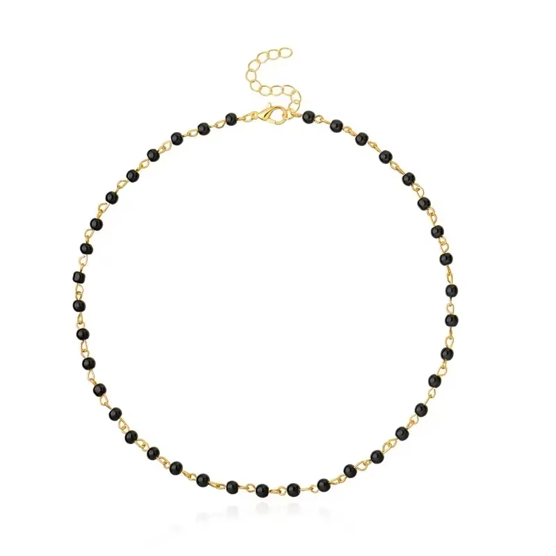 2020 nouveau Design bijoux femme Simple noir blanc collier de perles fait à la main collier ras du c