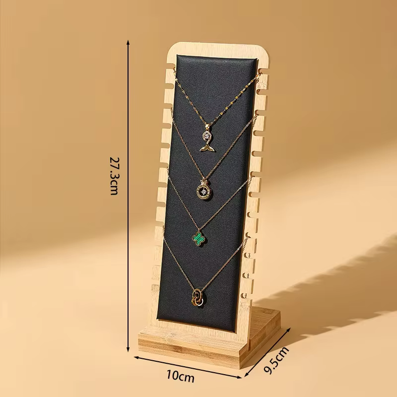 Présentoir à Colliers en Bois, Organisateur de Bijoux, Support à Bijoux avec Panneau en Velours pour