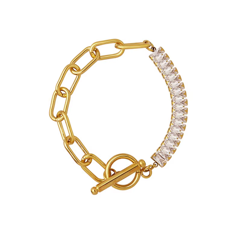Collier et Bracelet carré en acier inoxydable pour femmes, plaqué or, étanche, boucle OT, ras du cou