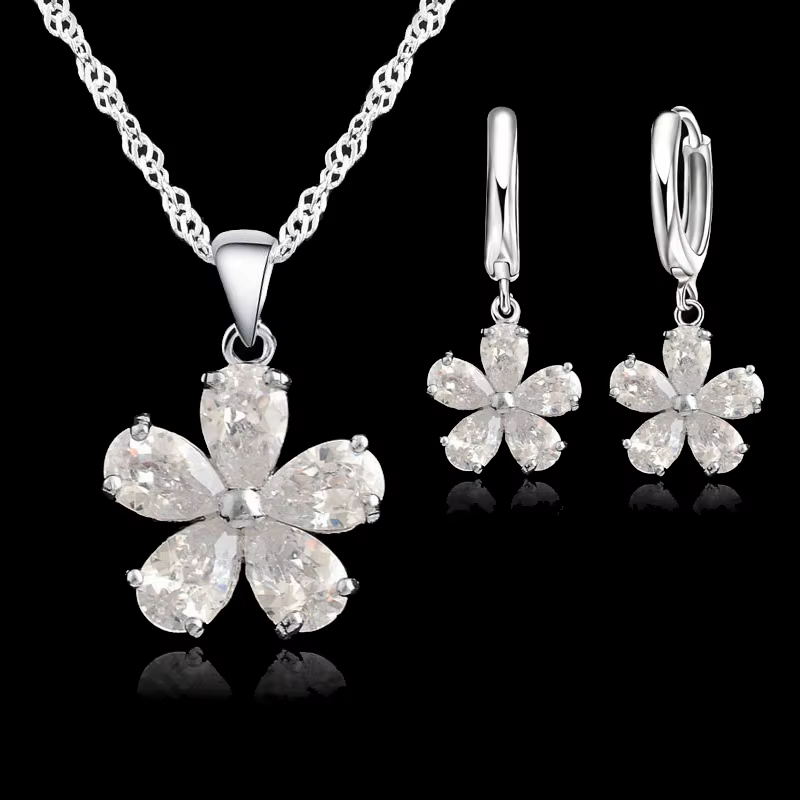 Ensemble de boucles d'oreilles et collier en argent massif 925 pour femme, bijoux de haute qualité a