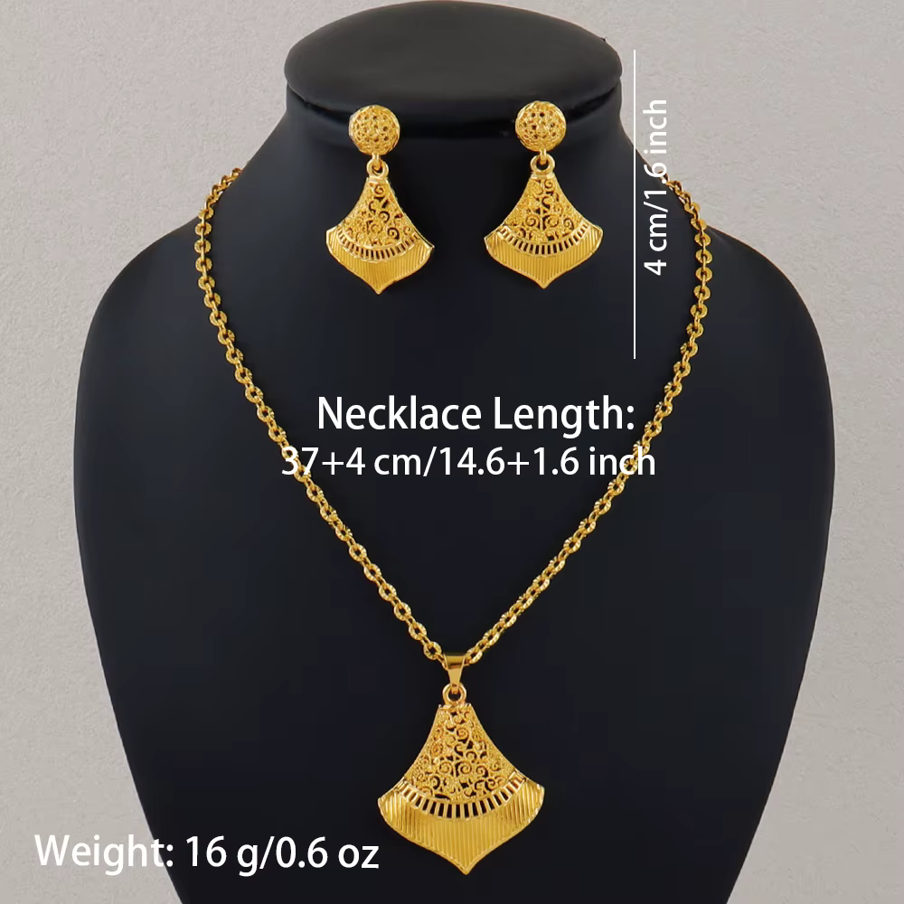 Parure de bijoux éthiopiens pour femmes, collier et boucles d'oreilles plaqués or, ensembles de haut