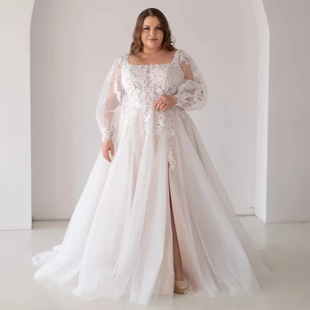 Robes De mariée simples grande taille pour dames élégantes une ligne robes De mariée exquise manches