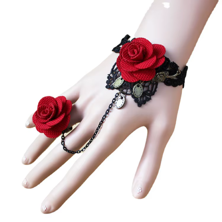 Rose chaude plus récent rétro gothique femmes dentelle fleur taille unique main esclave harnais Brac