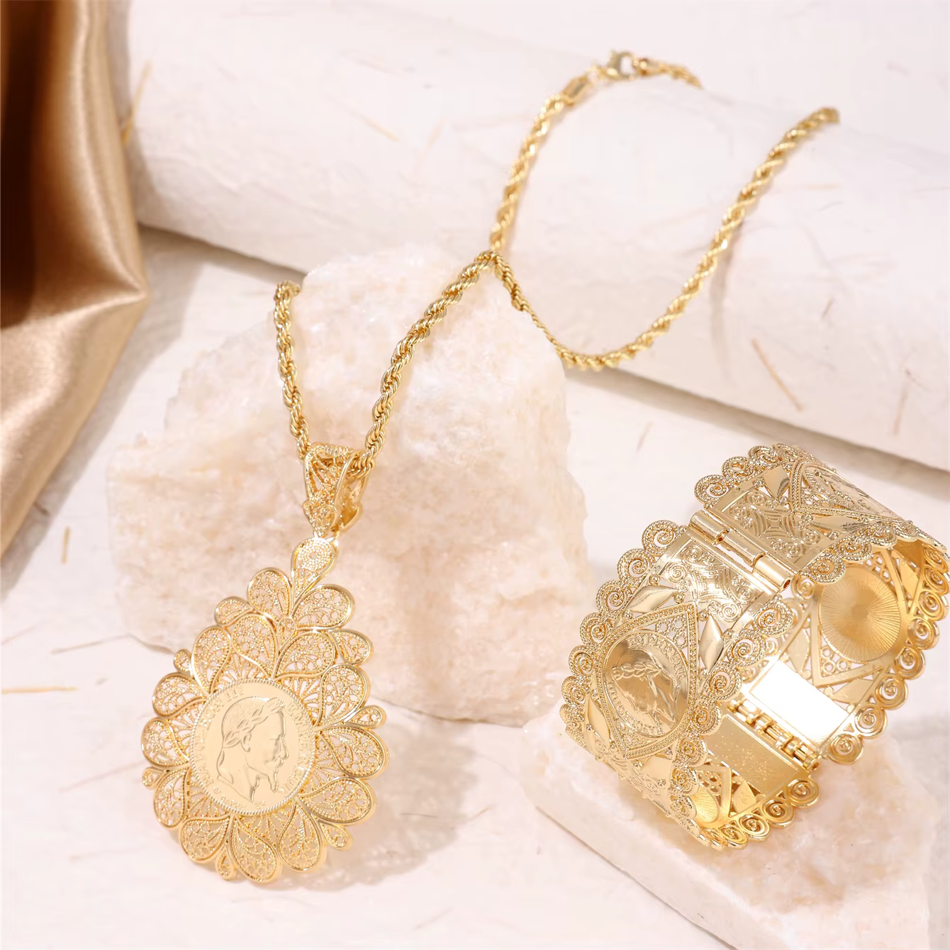 Ensemble collier et boucles d'oreilles caftan du Moyen-Orient, alliage de haute qualité, accessoires