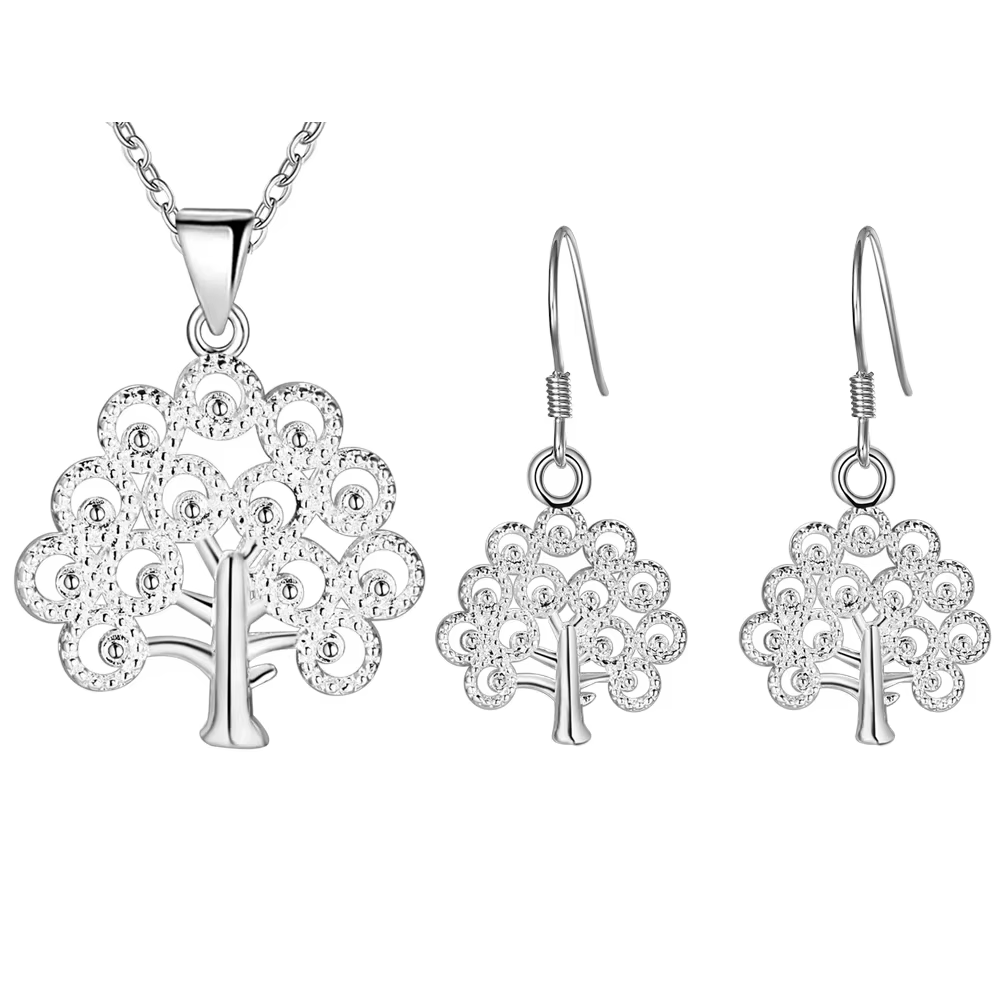 Nouvelle mode coréenne 925 en argent Sterling fine arbre pendentif collier boucles d'oreilles ensemb