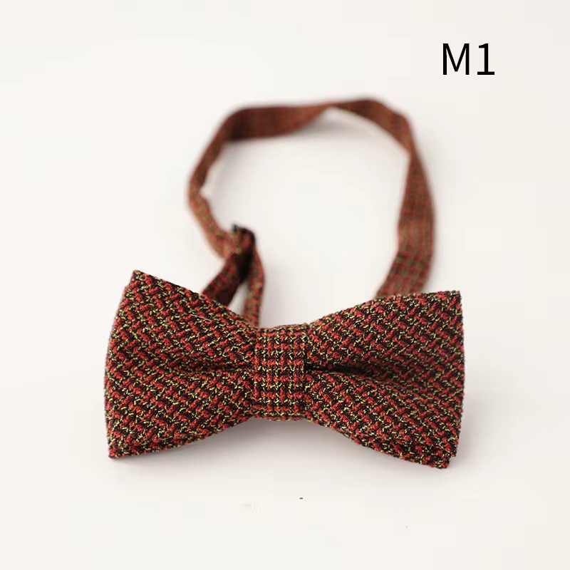 Nouveau Design automne hiver Style laine tricoté nœuds papillon pour hommes Tweed Plaid rouge marron