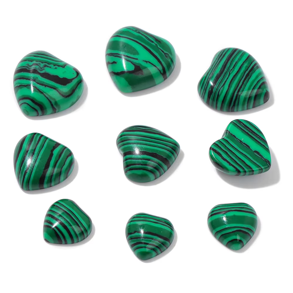 Cabochons en pierre de malachite naturelle en forme de cœur, pierres précieuses sans trou, perles de