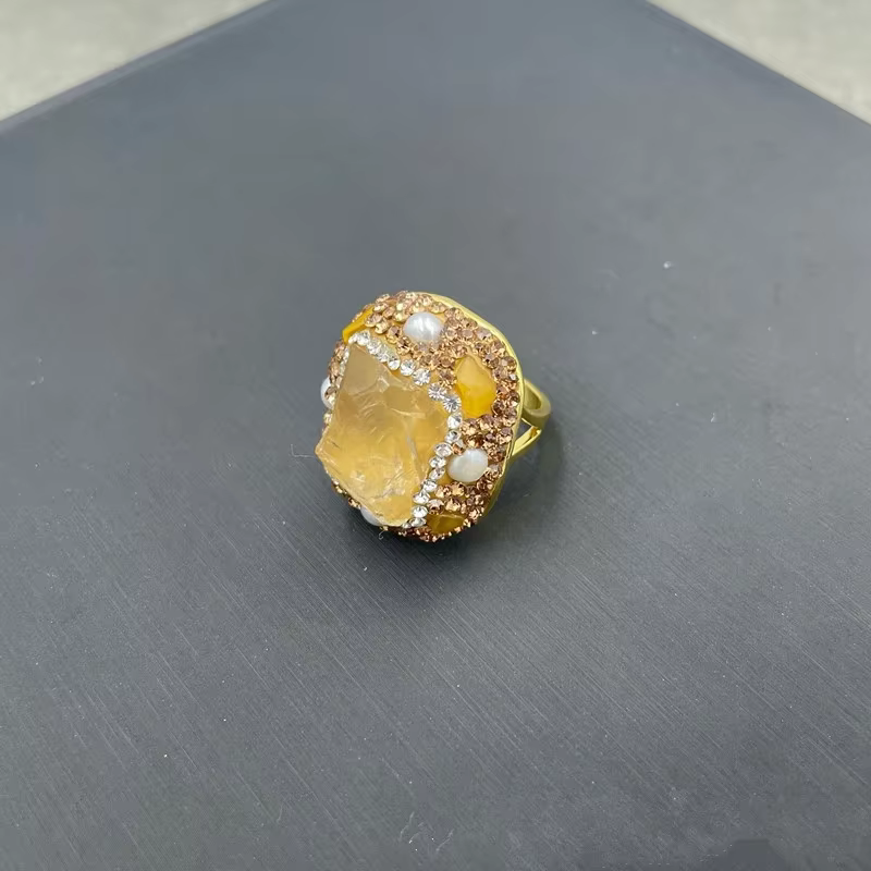 Ensemble de bijoux en cristal de Citrine brute turque pour femmes, perle d'eau douce, Quartz, pierre