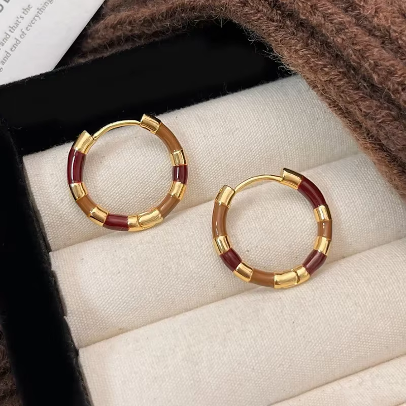 Boucles d'oreilles créoles rondes vintage couleur or en émail pour femme, bijoux fantaisie géométriq