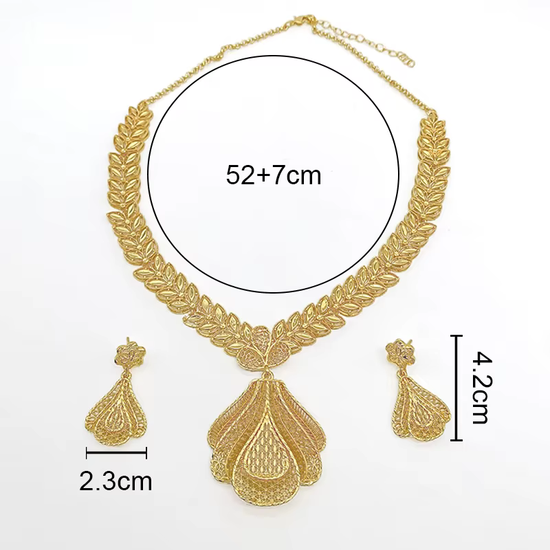 Ensemble de bijoux classique rétro bohème Dubaï plaqué or 18 carats pour femmes, collier et boucles 