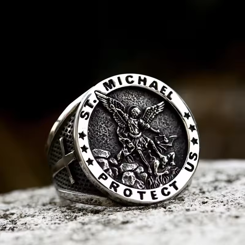 BEIER 2024 nouveau Style 316L acier inoxydable ange St Michael anneau croix anneau archange médaille