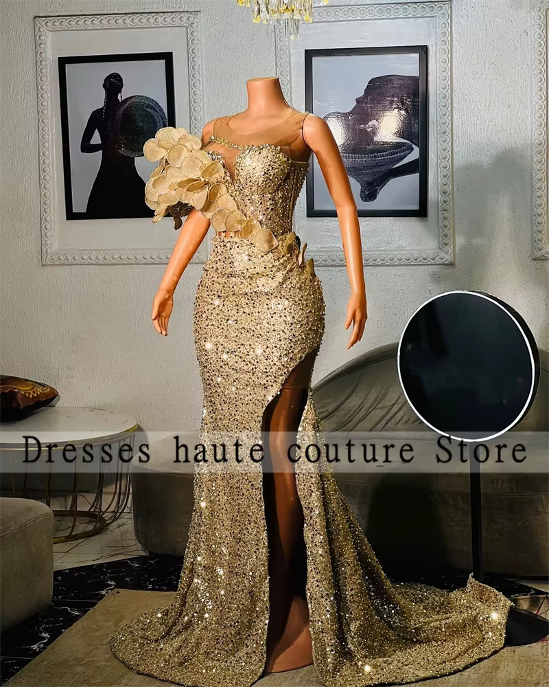 Robe de Soirée de Forme Sirène en Dentelle et Paillettes pour Femme, Tenue Formelle Personnalisée, C